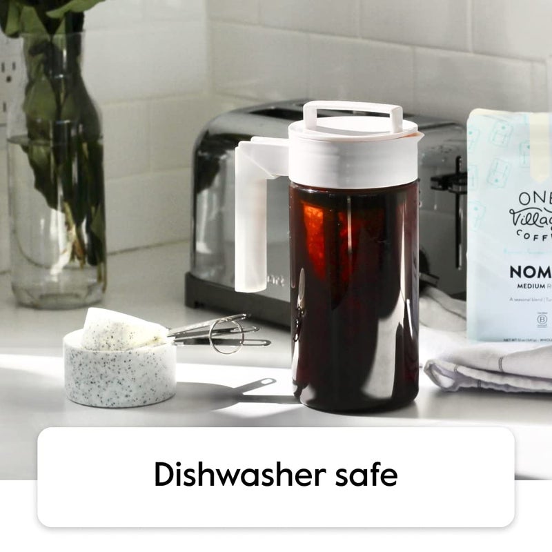 Takeya Tritan Cold Brew Coffee Maker - Airtight Pitcher with Leak-Free Lid - BPA-Free Cold Brew Maker with Silicone Handle - Dishwasher-Safe Pitcher for Homemade Cold Brew - 1 Quart, White - Image 5